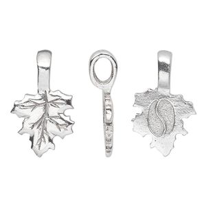Pewter (tin-based alloy) 1pkg1, glue-on bail / flat leaf base, antique silver-plated 23x14mm / 14x14mm