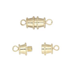 Clasp barrel 1pkg10, 12x8mm, gold-finished brass 1-strand