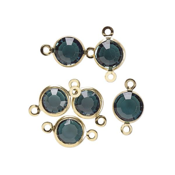 Link, glass rhinestone and gold-finished brass, zircon blue, 8-9mm faceted round. Sold per pkg of 6. image number 0