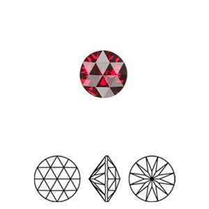 Round stone 2pk scarlet foil back, Crystal Passions® 10mm rose cut round 1401