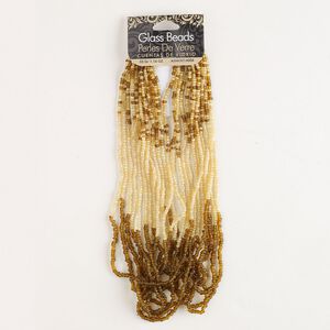 Seed bead, glass, pkg/33g, #11 round, translucent AB brown and tan.