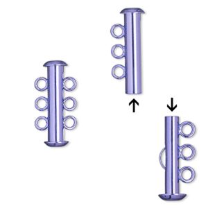 Clasp, 3-strand slide lock, electro-coated brass, purple, 21.5x6mm tube. Sold per pkg of 2.
