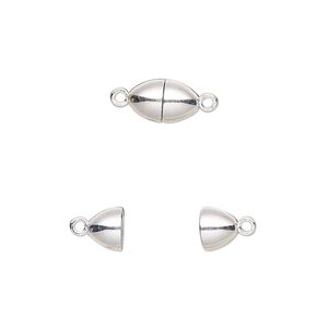 Clasp magnetic 1pkg1 sterling silver, 10x6mm oval / 3mm jump ring, 1-strand