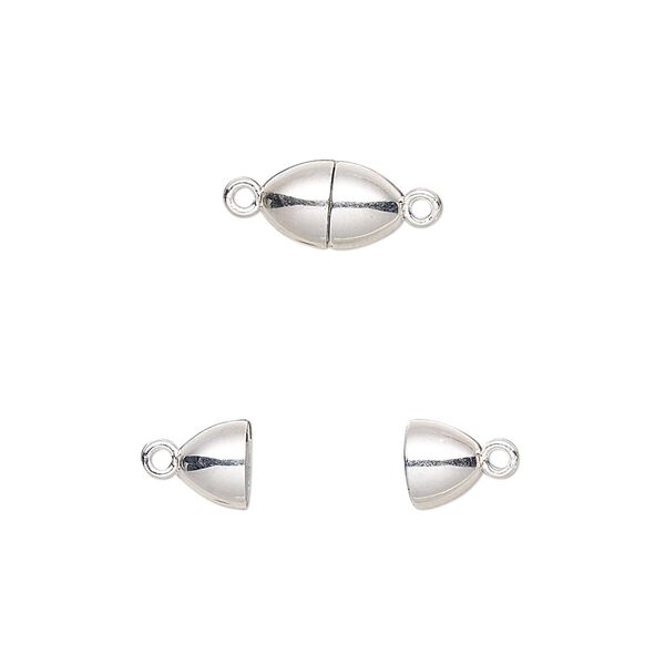 Clasp, magnetic, sterling silver, 10x6mm oval with 3mm jump ring. Sold individually. image number 0