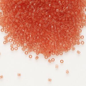 Seed bead, Delica®, glass, pkg/50g, #11 round, transparent outside dyed peach (DB-1302).
