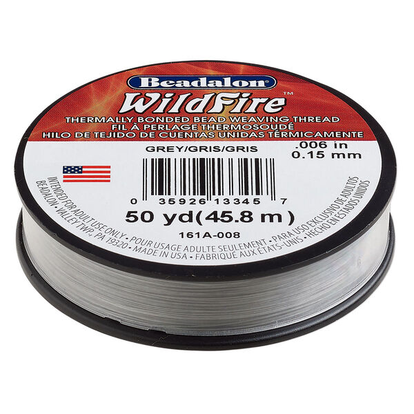 Thread, Beadalon® WildFire™, polyester and plastic, grey, 0.15mm with bonded coating, 10-pound test. Sold per 50-yard spool. image number 0