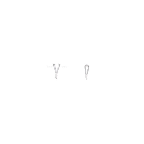 Bail, rabbit ear, silver-plated brass, 9x4mm with 3mm peg, fits bead with 1mm hole. Sold per pkg of 4. image number 0