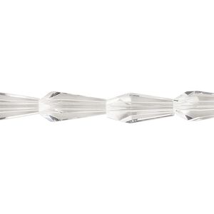 Bead, glass, crystal clear, 14x6mm faceted teardrop. Sold per 15-1/2 to 16-inch strand.
