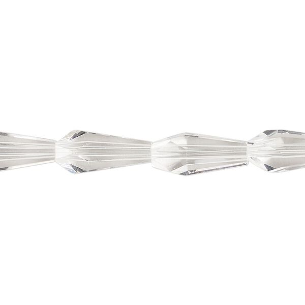 Bead, glass, crystal clear, 14x6mm faceted teardrop. Sold per 15-1/2 to 16-inch strand. image number 0