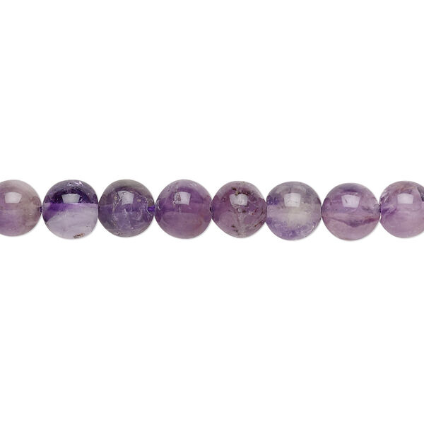 Bead, banded amethyst (natural / dyed), light to medium, 5-7mm hand-cut round, C+ grade, Mohs hardness 7. Sold per 12-inch strand. image number 0