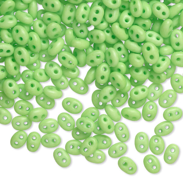 Seed bead, Preciosa Twin™ Czech glass, pkg/250g, 5x2.5mm oval, opaque matte neon green, (36756). image number 0