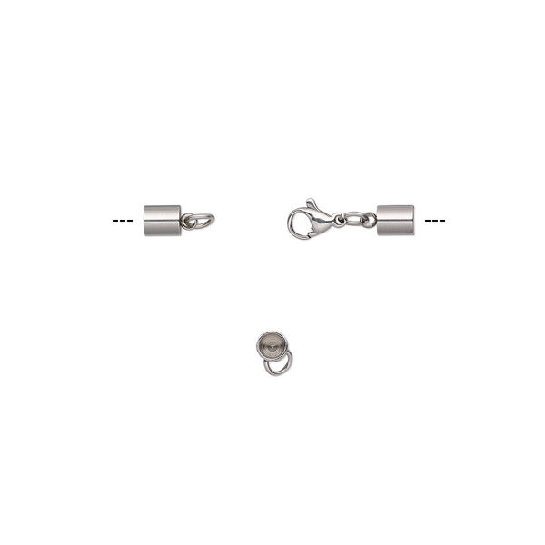 Clasp, lobster claw, stainless steel, 32x6mm with 6x5mm cord ends, 4mm inside diameter. Sold individually. image number 0