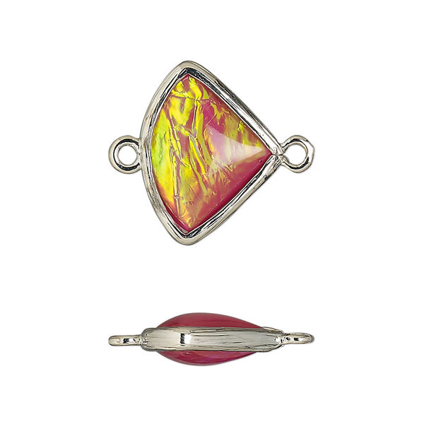Link, Opalized Ice™, "opal" (resin) and imitation rhodium-finished brass, opaque light purple, 19x15mm double-sided fan. Sold per pkg of 4. image number 0