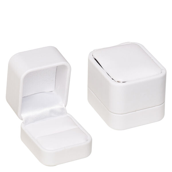 Box, ring, leatherette, white, 2-1/4 x 2 x 2-inch square. Sold individually. image number 0