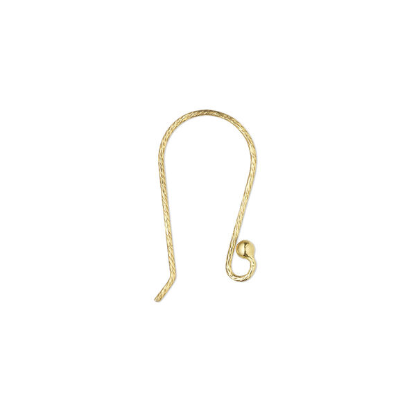 Ear wire, "vermeil", 18mm diamond-cut fishhook with 2mm ball and open loop, 21 gauge. Sold per pair. image number 0