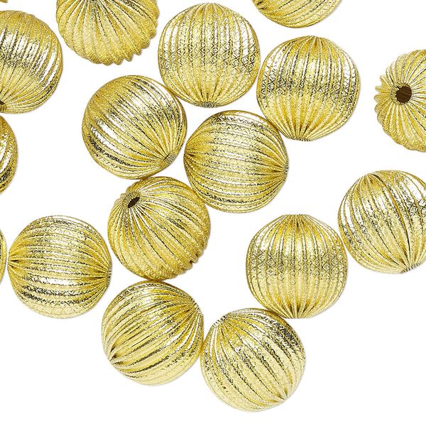 Bead, brass, 16mm corrugated round with 2.5mm hole. Sold per pkg of 24. image number 0