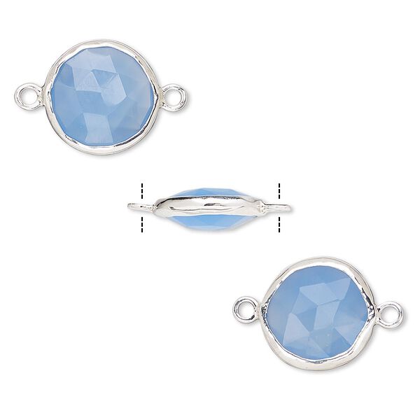 Link, blue chalcedony (dyed) and sterling silver, 12mm double-sided faceted round. Sold per pkg of 2. image number 0
