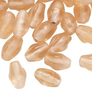 Bead, lampworked glass, translucent pink, 12x8mm-14x9mm twisted double cone. Sold per 2-ounce pkg of approximately 55 beads.