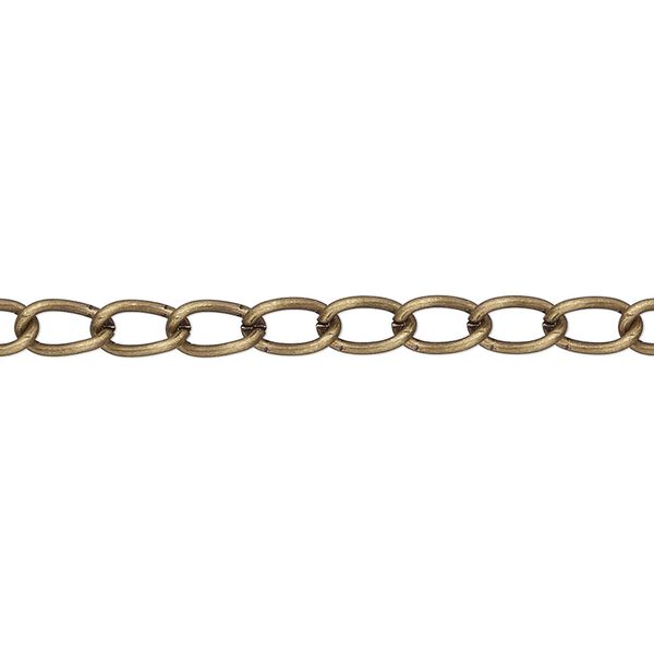 Chain, antique gold-plated brass, 4mm curb. Sold per 50-foot spool. image number 0