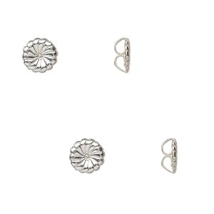 Earnut 1pkg4 sterling silver, 7mm daisy round, 2 pair