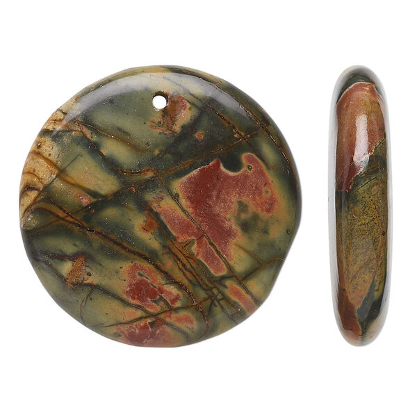 Focal, red creek jasper (stabilized), 30mm flat round, B grade, Mohs hardness 6-1/2 to 7. Sold per pkg of 2. image number 0