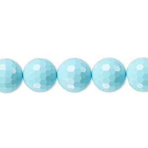 Bead, "turquoise" (resin) (imitation), blue, 10mm faceted round. Sold per 8-inch strand, approximately 20 beads.