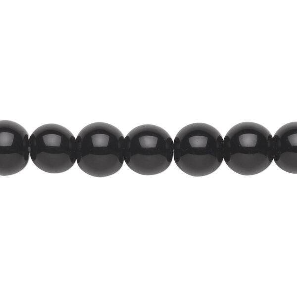Bead, glass, black, 8mm round. Sold per 36-inch strand. image number 0