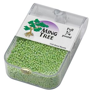Seed bead, Ming Tree™, glass, pkg/1/4 pound, #11 round, opaque rainbow lime green.