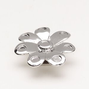 Cord end brass, 1pk 30x29mm glue in (8) 4mm round setting flower, silver finish