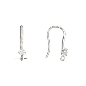 Ear wire fishhook 1pkg2 rhodium-plated sterling silver / cubic zirconia, 18mm / 4mm faceted round / open loop, 20 gauge clear 1 pair