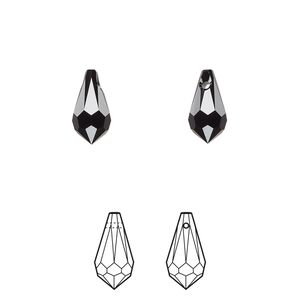 Drop 24pk jet, Crystal Passions® 11x5.5mm pendant teardrop 6000