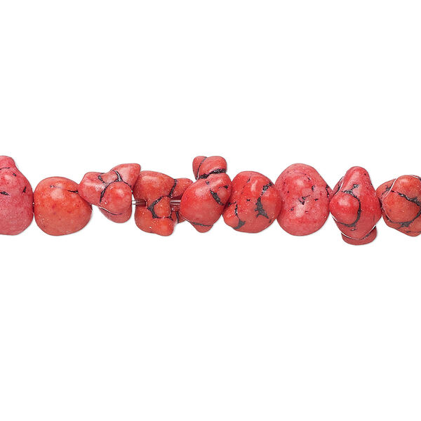 Bead, "turquoise" (resin) (imitation), red, small chip and small to large pebble. Sold per 15-inch strand. image number 0