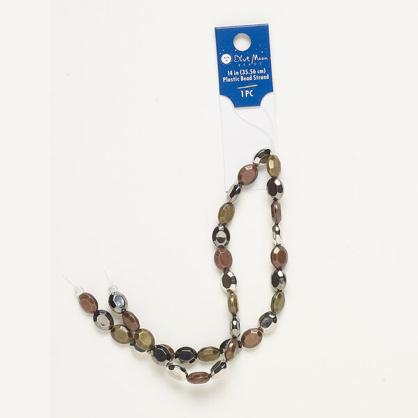 Bead, acrylic, multicolored, 10x8mm-11x9mm faceted puffed oval. Sold per 14-inch strand. image number 0