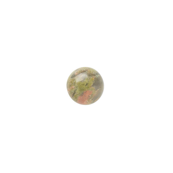 Cabochon, unakite (natural), 8mm calibrated round, B grade, Mohs hardness 6 to 7. Sold per pkg of 10. image number 0