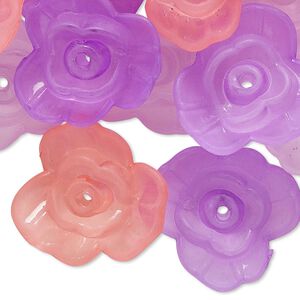 Component mix, acrylic, translucent frosted violet / pink / light purple, 21x8mm flower. Sold per pkg of 30.