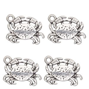 Charm, antique silver-finished "pewter" (zinc-based alloy) , 18mm single-sided crab. Sold per pkg of 4.