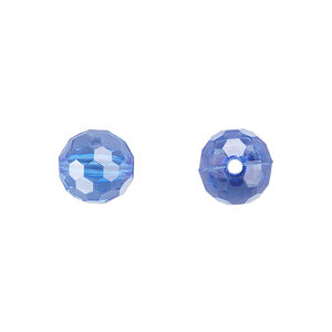 Bead, acrylic, blue, 10mm faceted round. Sold per 100-gram pkg, approximately 170 beads.