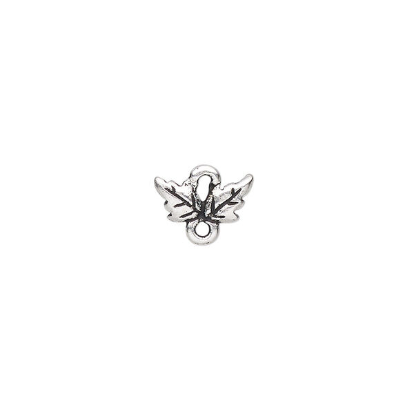 Link, TierraCast®, antique silver-plated pewter (tin-based alloy), 11x6mm 2-sided leaf. Sold per pkg of 5. image number 0