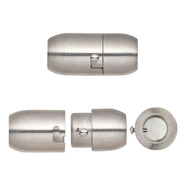 Clasp, glue-in, locking magnetic, stainless steel, 21x10mm round tube, 6mm inside diameter. Sold individually. image number 0