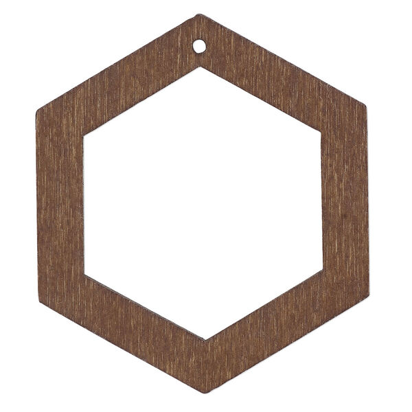 Focal, fiberboard, brown, 2-inch top-drilled open hexagon. Sold per pkg of 6. image number 0