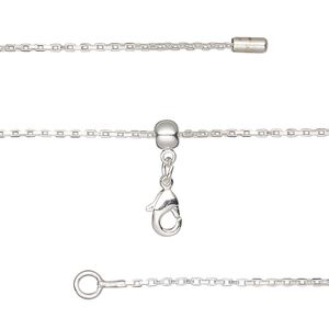 Chain 1pkg1 silver-plated box, 0.9mm / lobster claw clasp, brass adjustable 16-23.5 inch