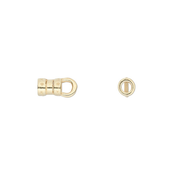Crimp end, JBB Findings, gold-plated pewter (tin-based alloy), 6x4mm tube with loop, 2.5mm inside diameter. Sold per pkg of 2. image number 0