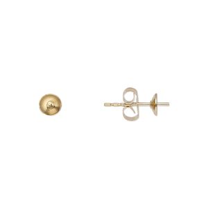 Earstud 1pkg10 14Kt gold-filled, 4mm cup / peg / 4-6mm half-drilled round setting, 5 pair