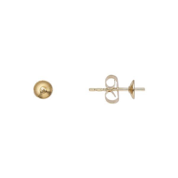 Earstud 1pkg10 14Kt gold-filled, 4mm cup / peg / 4-6mm half-drilled round setting, 5 pair image number 0