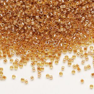 Seed bead, Delica®, glass, pkg/50g, #11 round, translucent copper pearl-lined marigold (DB-1702).