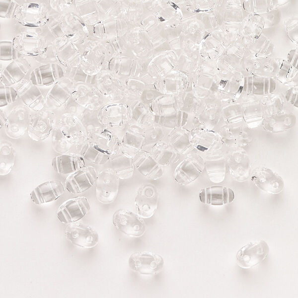 Seed bead, Preciosa Twin™ Pressed Twin Czech glass, pkg/200, 5x2.5mm oval, transparent crystal clear, (15303). image number 0