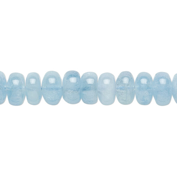 Bead, aquamarine (heated), 8x3.5mm rondelle, C+ grade, Mohs hardness 7-1/2 to 8. Sold per 8-inch strand, approximately 45-50 beads. image number 0