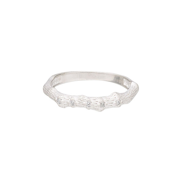 Ring, sterling silver and cubic zirconia, clear, 4mm wide with matte-finished bamboo design, size 9. Sold individually. image number 0
