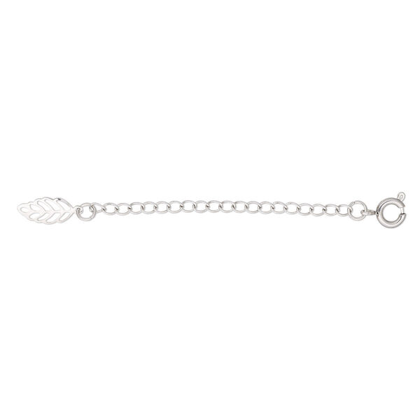 Extender chain, stainless steel, 2.4mm curb with 11x5.5.mm double-sided open leaf, 2 inches with springring clasp. Sold individually. image number 0