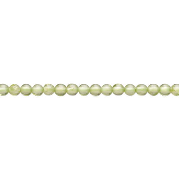 Bead, peridot (natural), pkg/16 inches, 3mm machine-cut round, B+ grade. image number 0